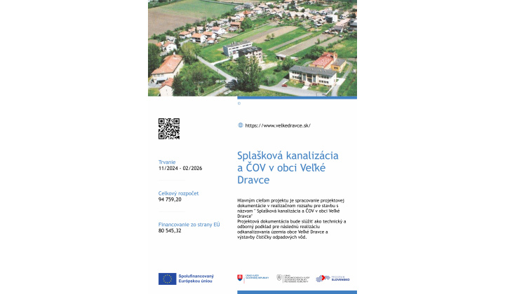 Splašková kanalizácia a ČOV v obci Veľké Dravce