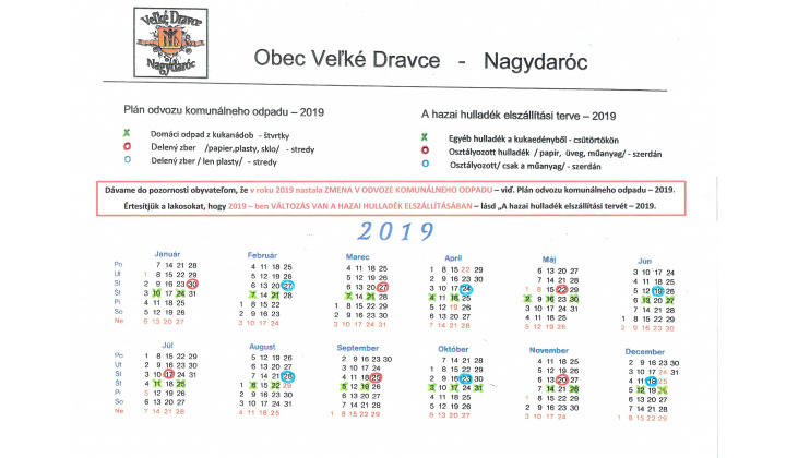 Plán odvozu komunálneho odpadu - 2019